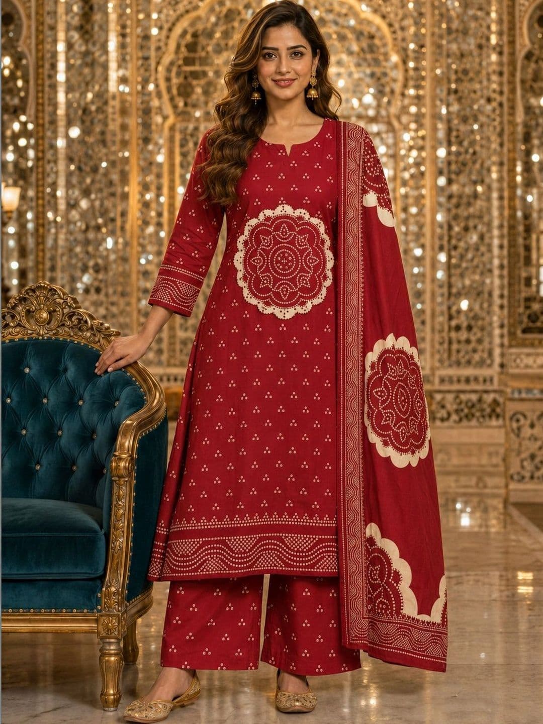 Berrylicious Women Ethnic Motifs Printed Regular Pure Cotton Kurta with Palazzos & With Dupatta - view 1