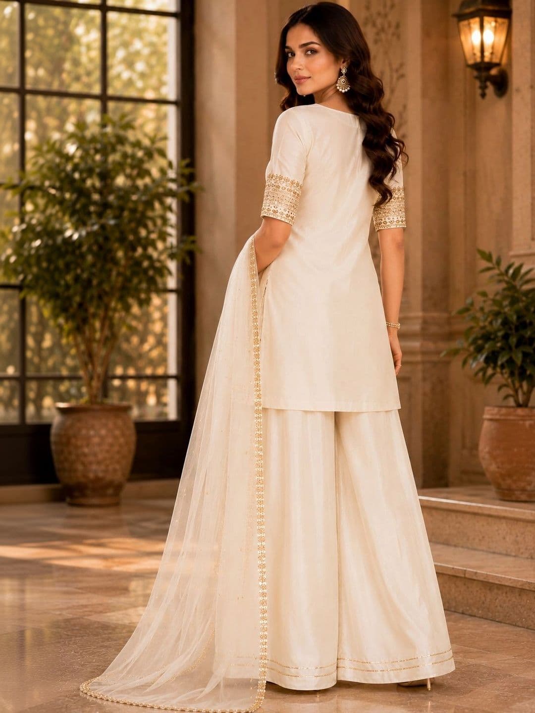 Sangria Women Ethnic Motifs Embroidered Regular Kurta with Palazzos & With Dupatta thumbnail 7