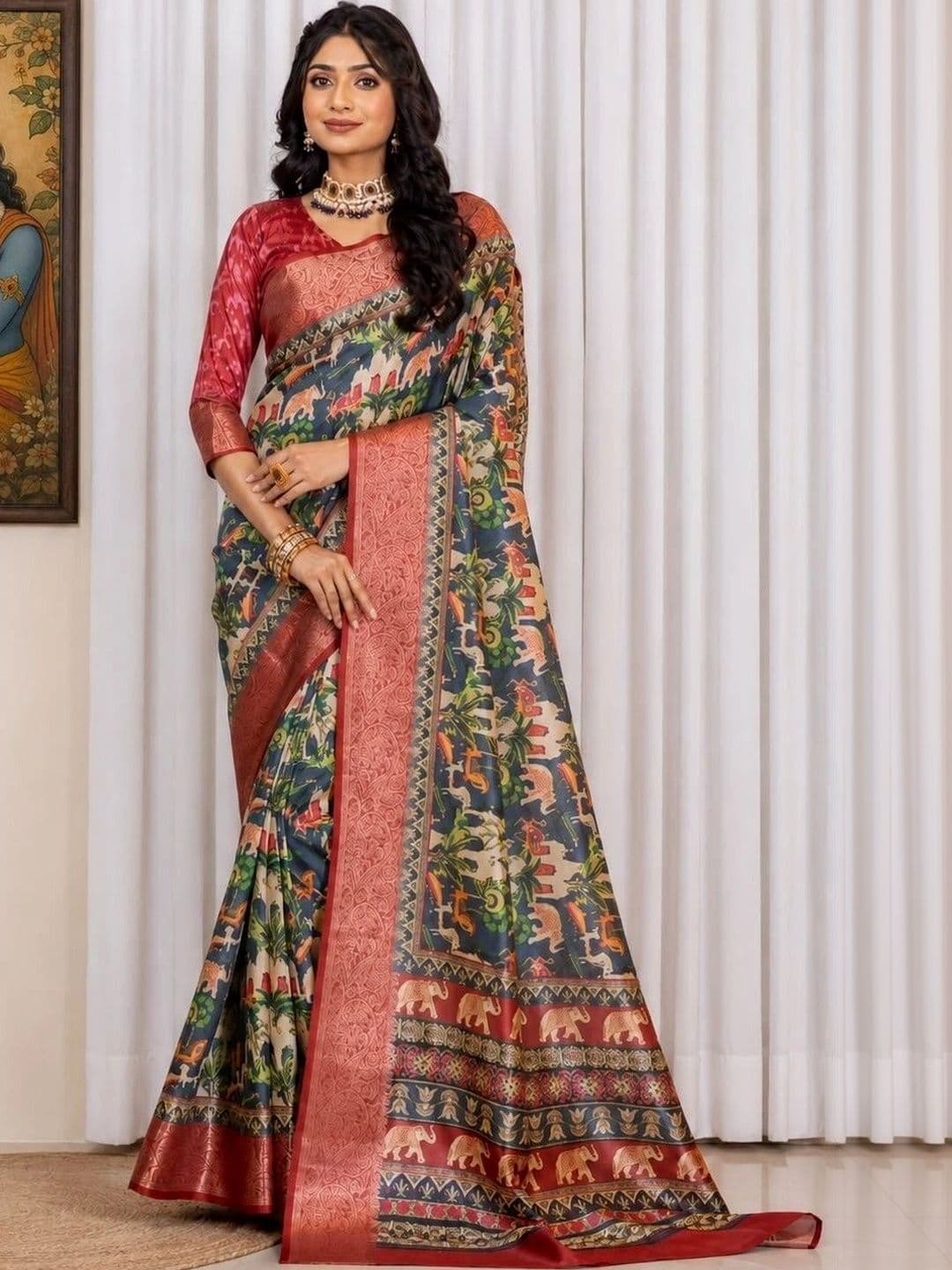 Sampada india Floral Silk Blend Saree - view 1