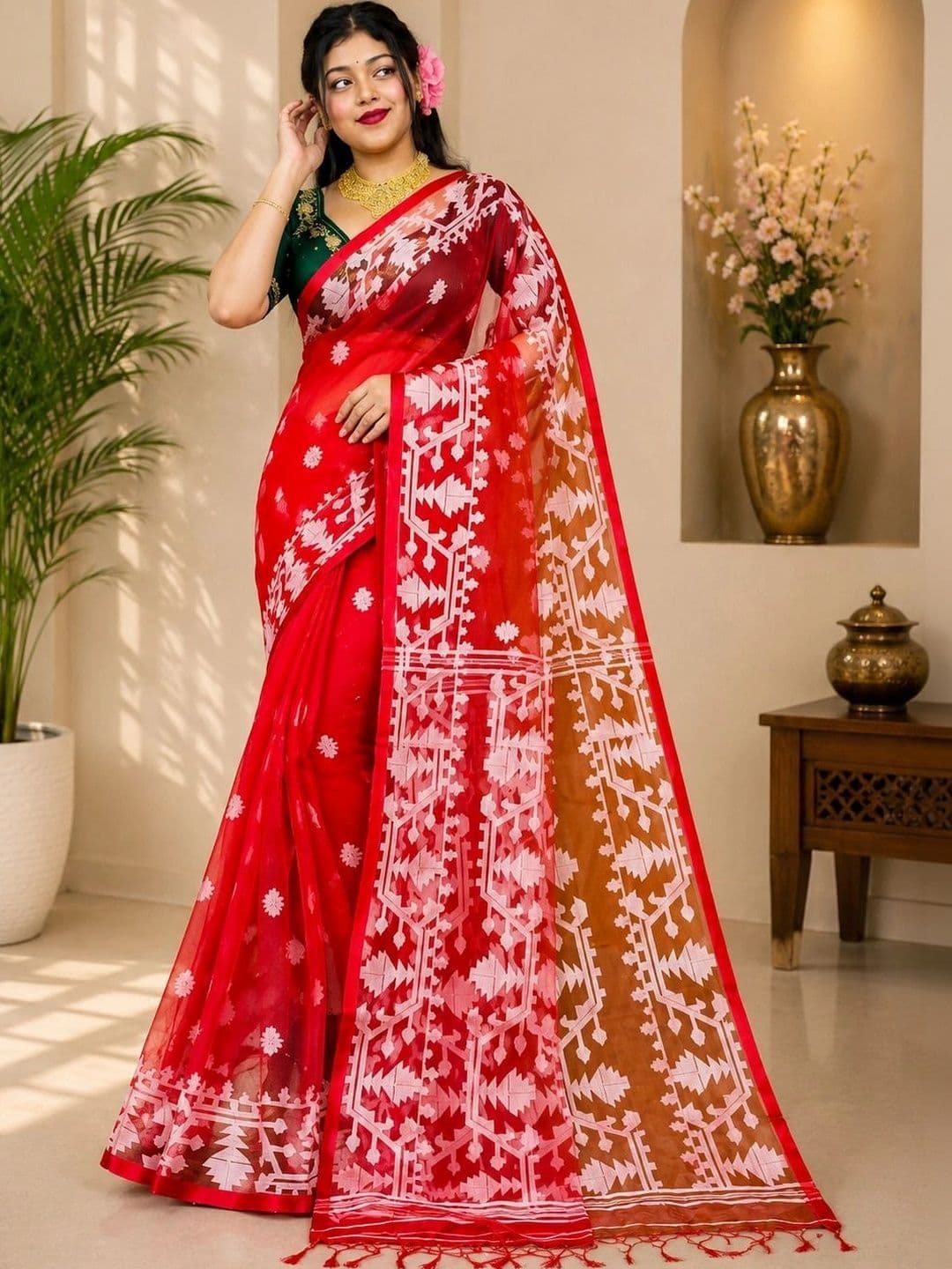 TANTSHREE Woven Design Pure Cotton Saree thumbnail 2