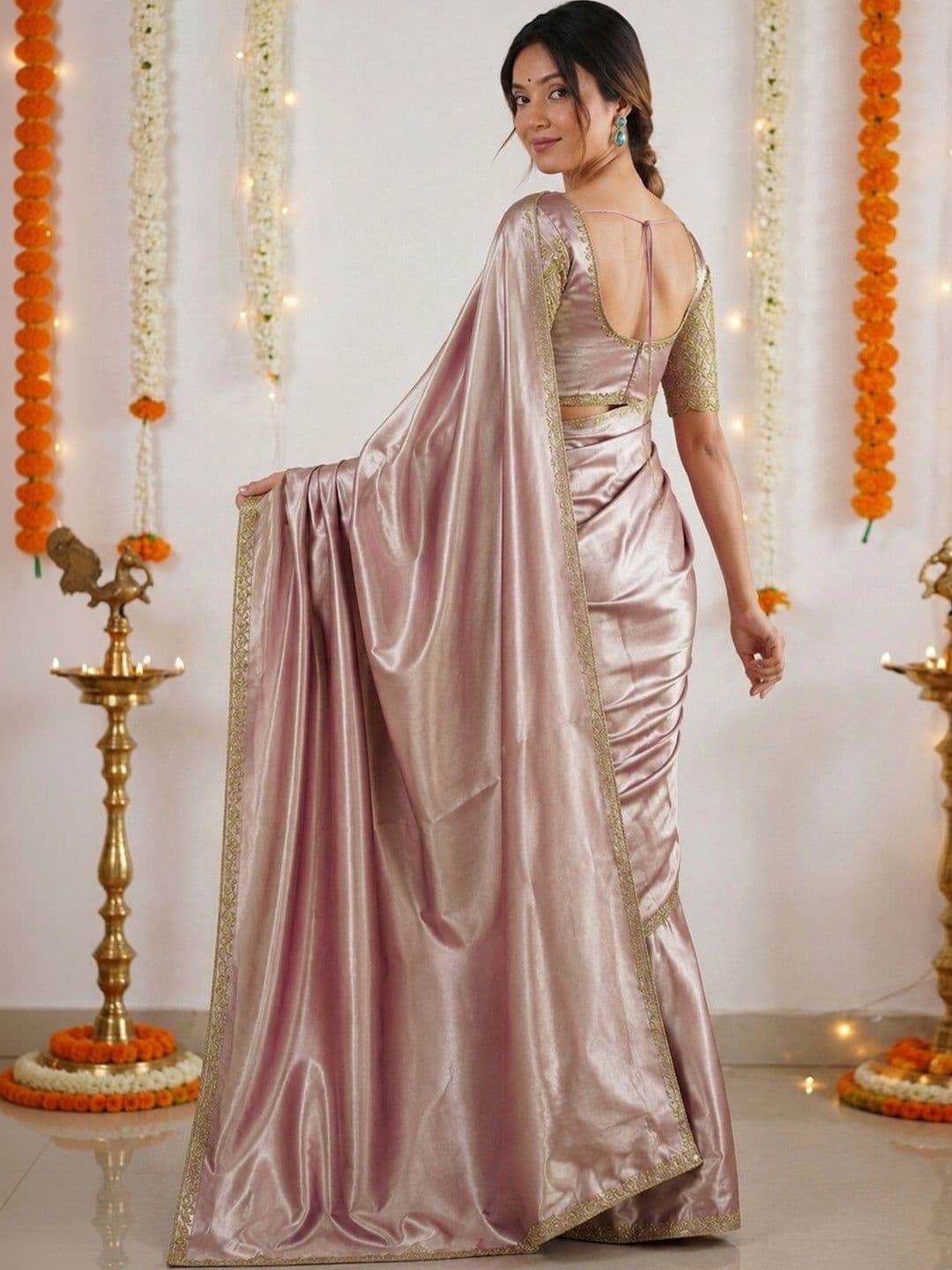 Satrani Embroidered Tissue Saree thumbnail 7