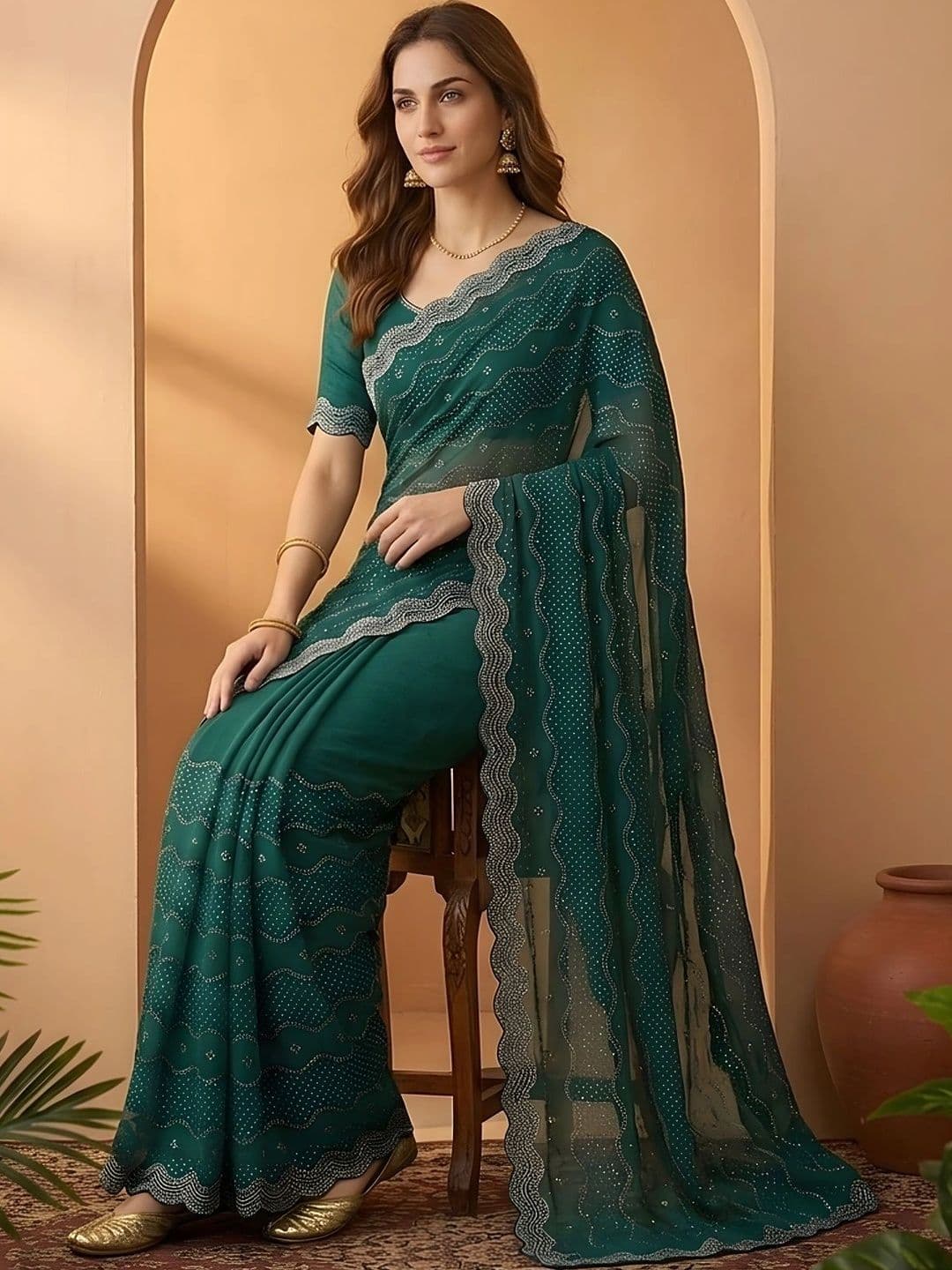 Mitera Embellished Embroidered Silk Blend Fusion Saree thumbnail 3