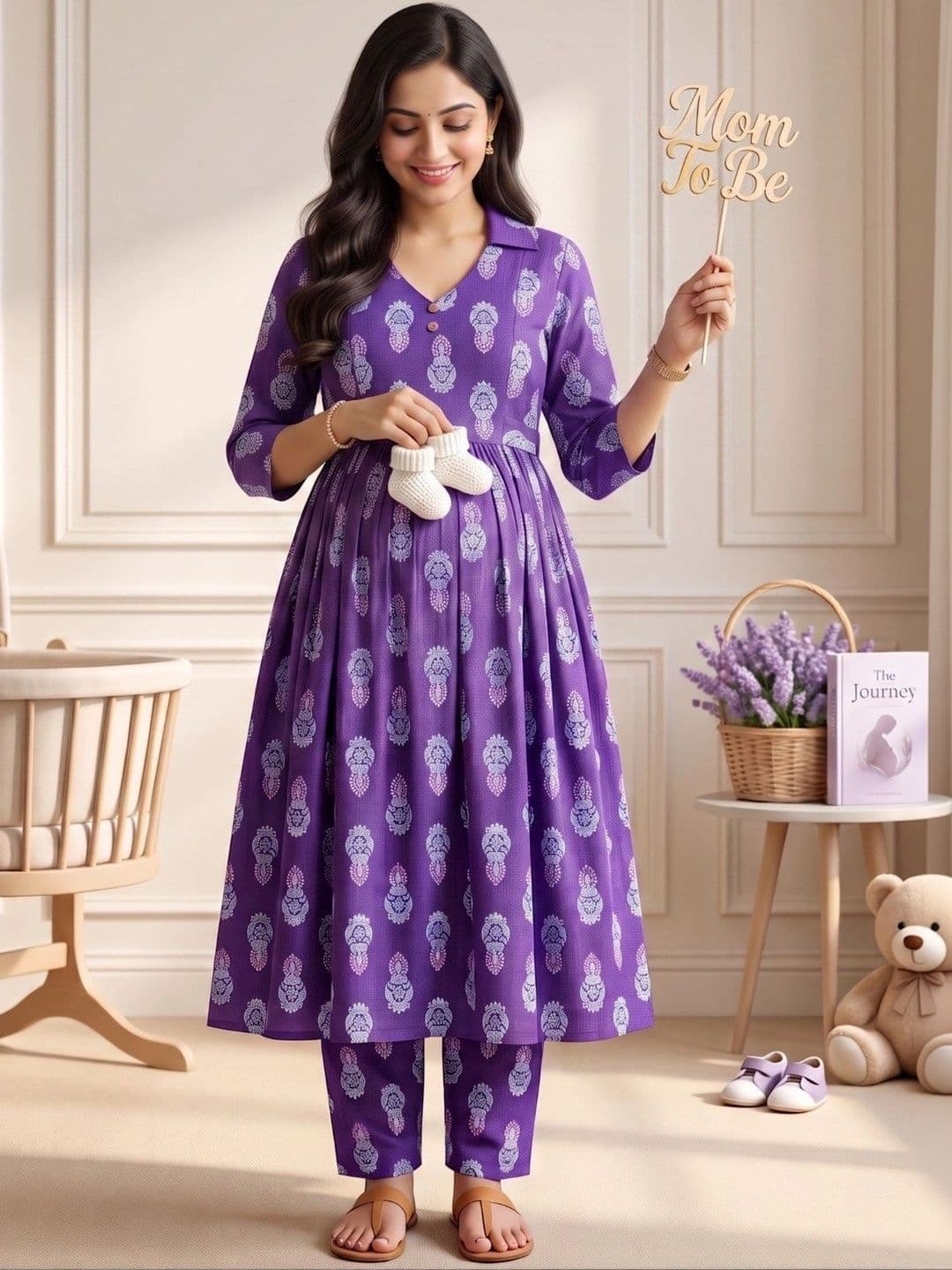 DUMMY SHAPE Women Ethnic Motifs Printed Empire Kurta with Trousers thumbnail 5