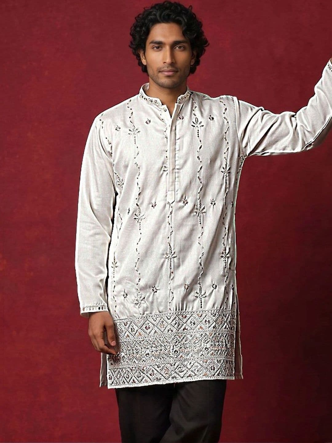 Jompers Men Embellished Sequinned Kurta thumbnail 4