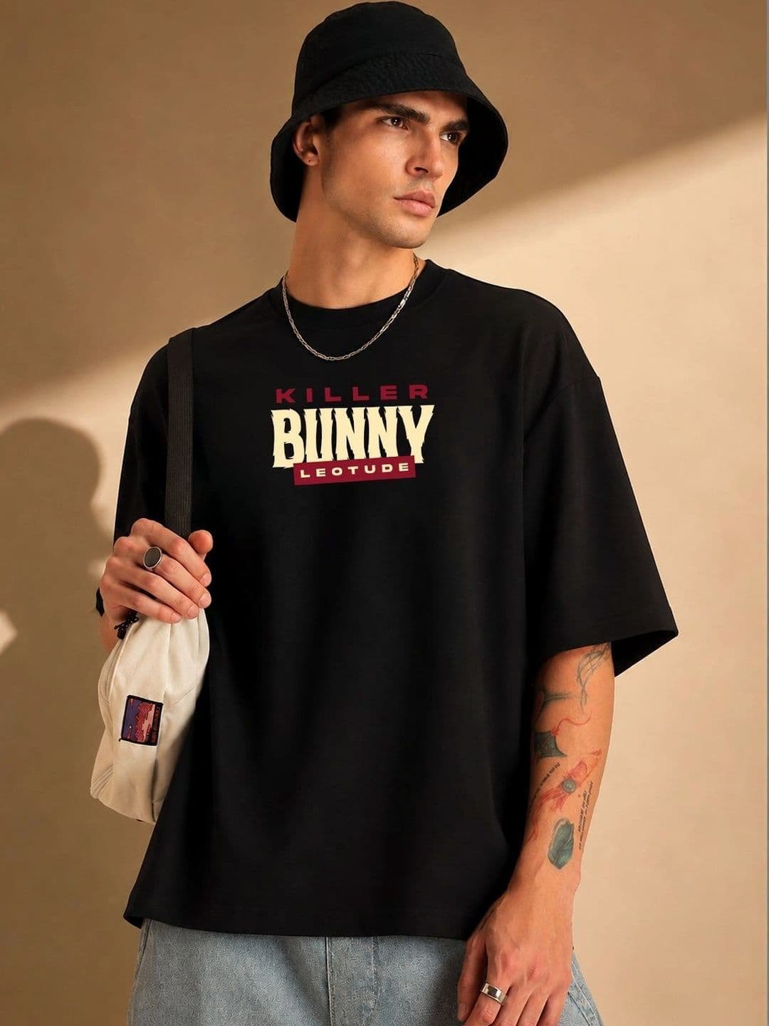 Leotude Men Printed Drop-Shoulder Sleeves T-shirt thumbnail 3