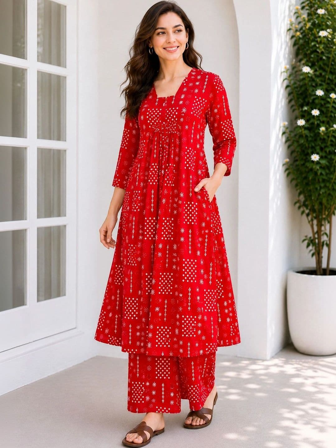 EVANORA Women Printed Regular Kurta with Palazzos thumbnail 7