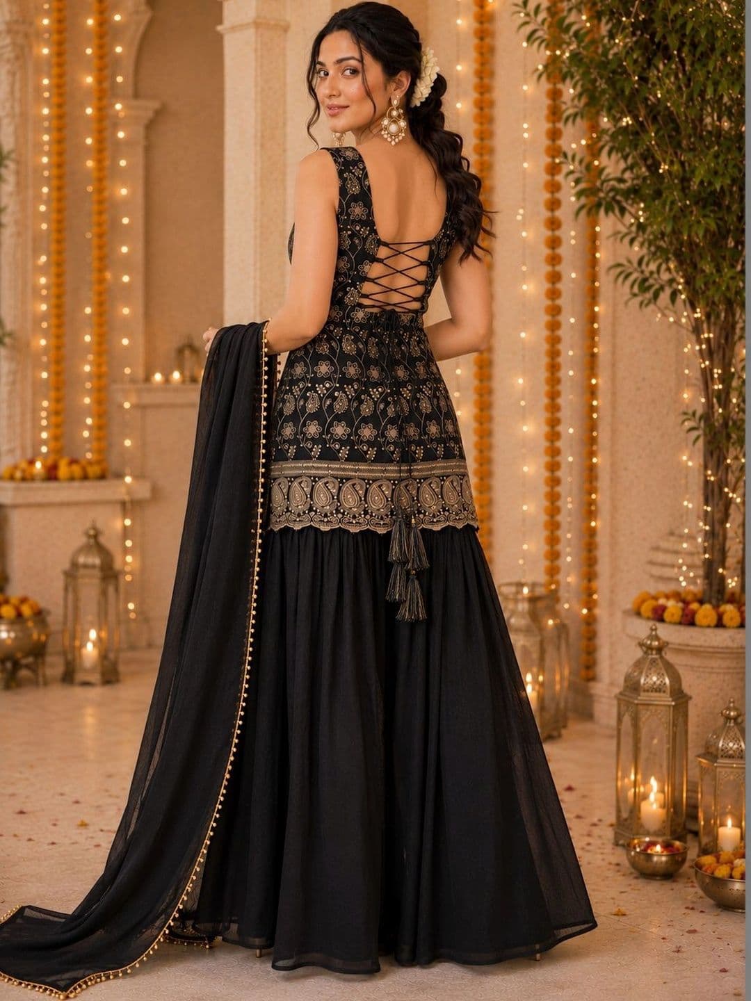 Sangria Women Ethnic Motifs Embroidered Regular Kurta with Sharara & With Dupatta thumbnail 3