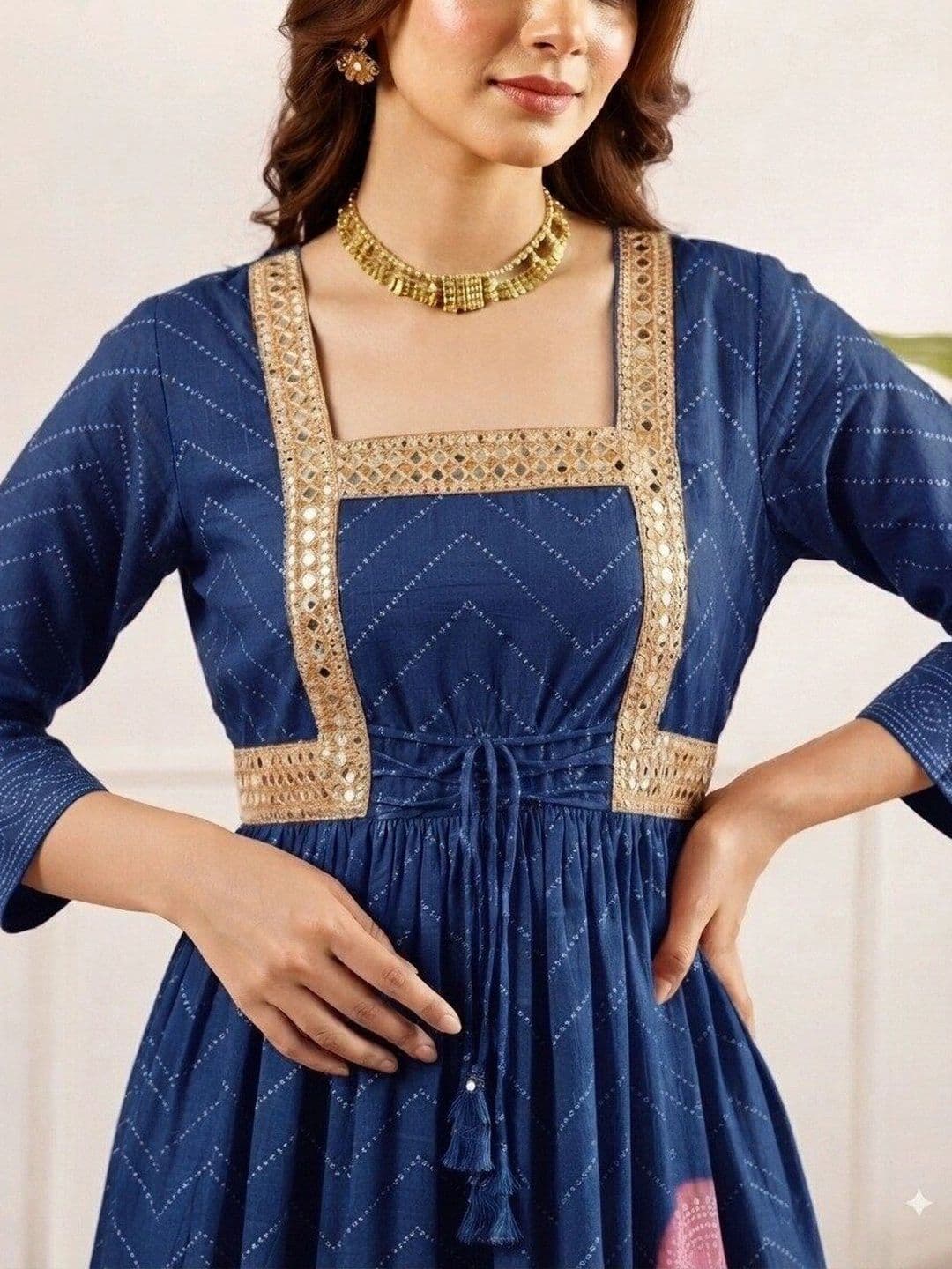 MILAAV Women Printed Empire Mirror Work Pure Cotton Kurta with Trousers & With Dupatta thumbnail 4