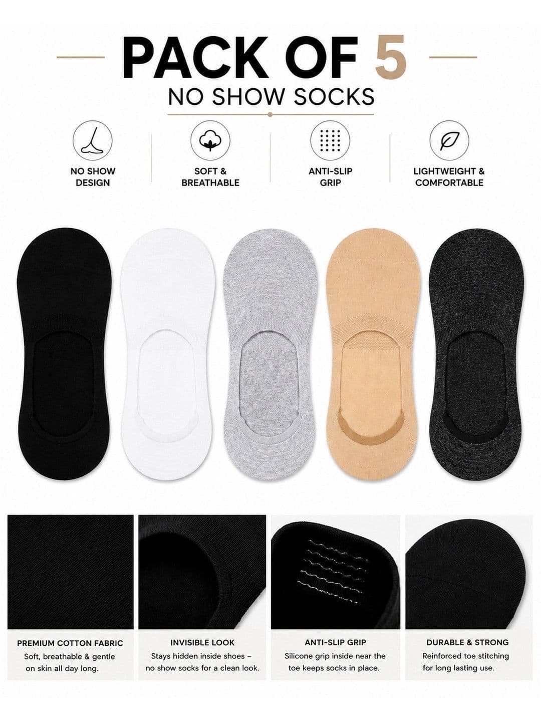 SHOPCASH Men Pack of 5 Cotton Assorted Shoe Liners Socks - view 1