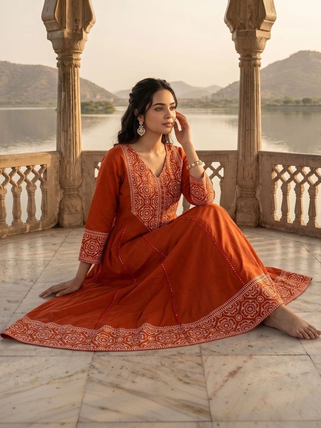 Sangria Women Ethnic Motifs Embroidered Regular Thread Work Pure Cotton Kurta with Trousers & With Dupatta thumbnail 6