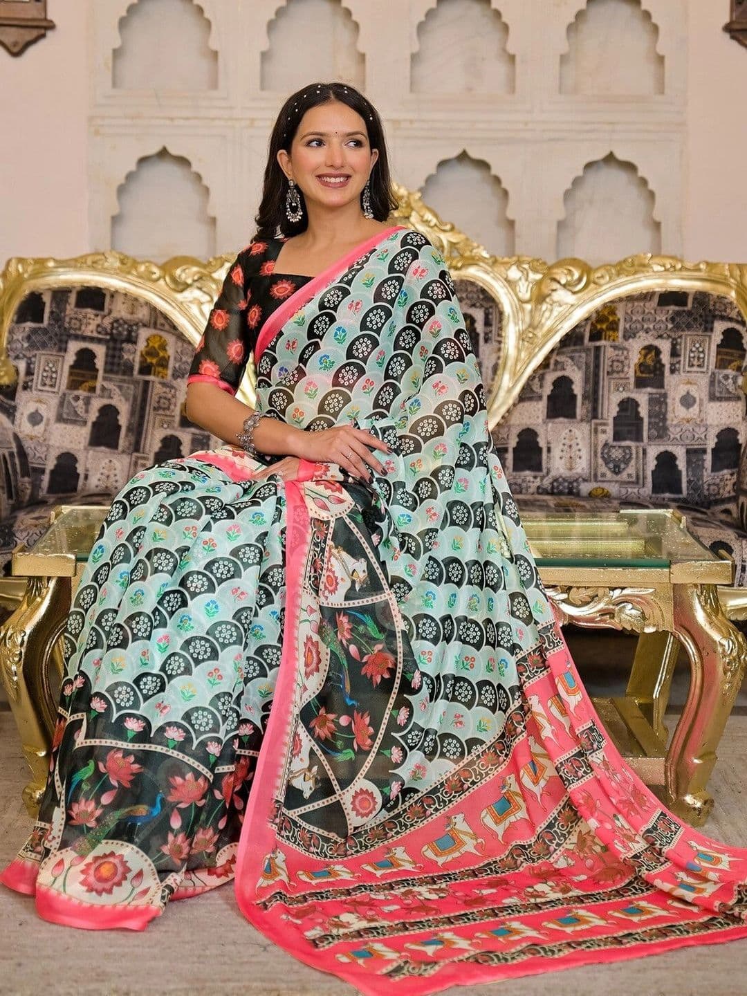 KALINI Floral Pure Georgette Saree thumbnail 7