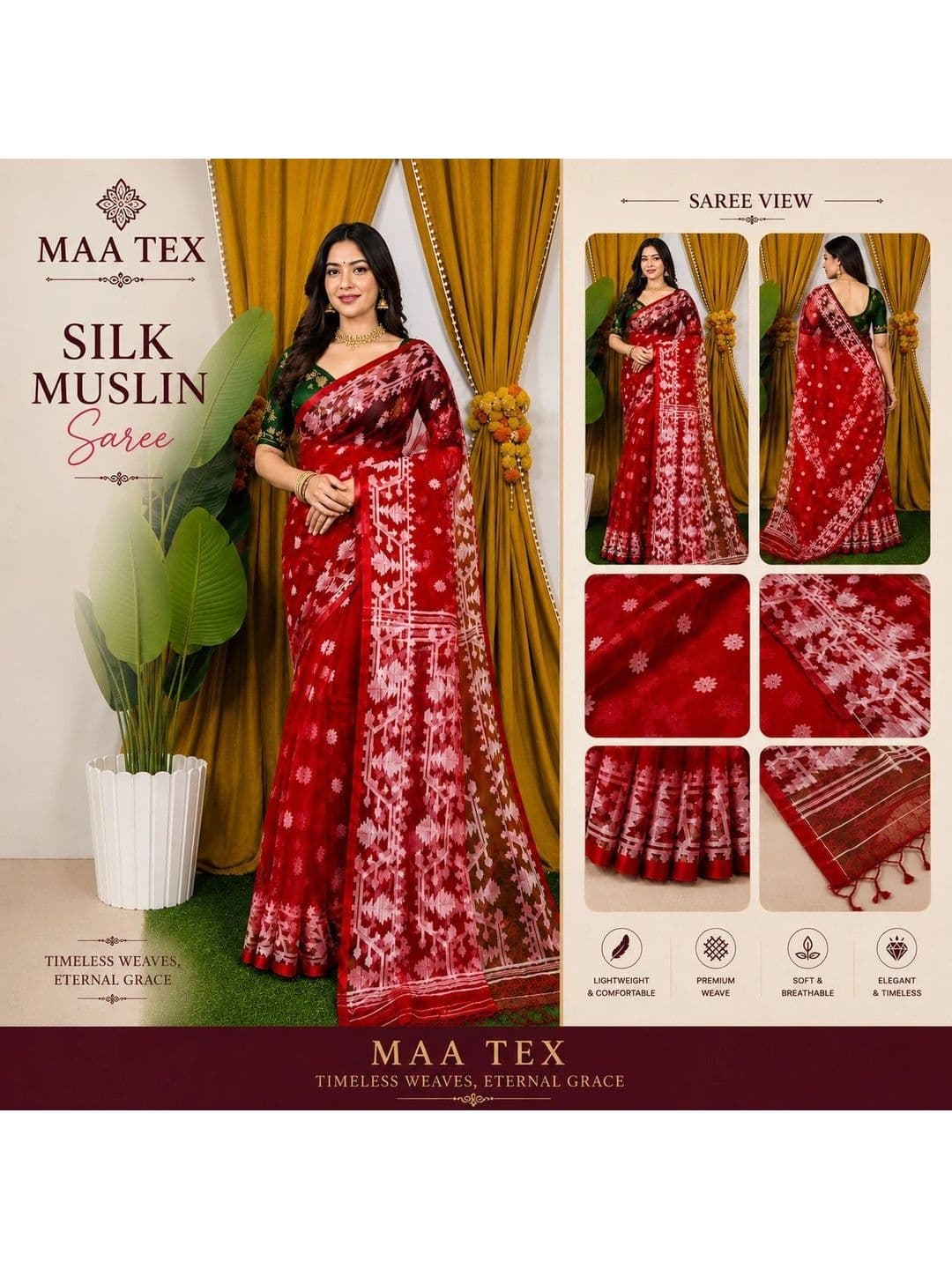 TANTSHREE Woven Design Pure Cotton Saree thumbnail 3