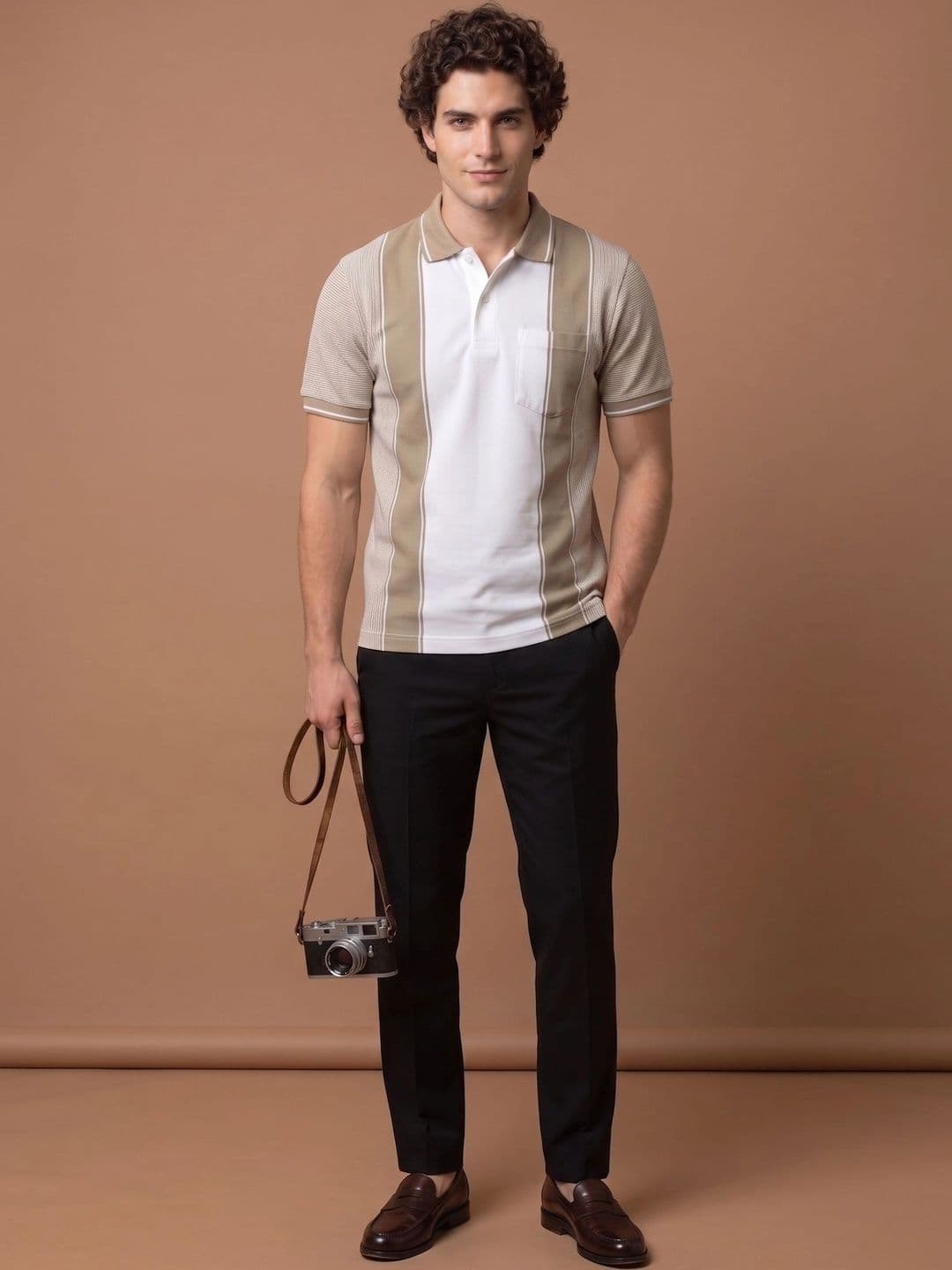 Roadster Men Striped Polo Collar Monochrome Pockets T-shirt thumbnail 4