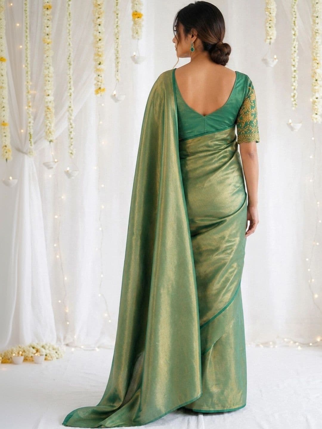 Satrani Embroidered Tissue Saree thumbnail 2