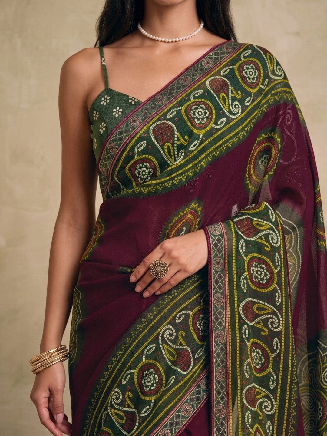 SAARA Bandhani Pure Georgette Saree thumbnail 6