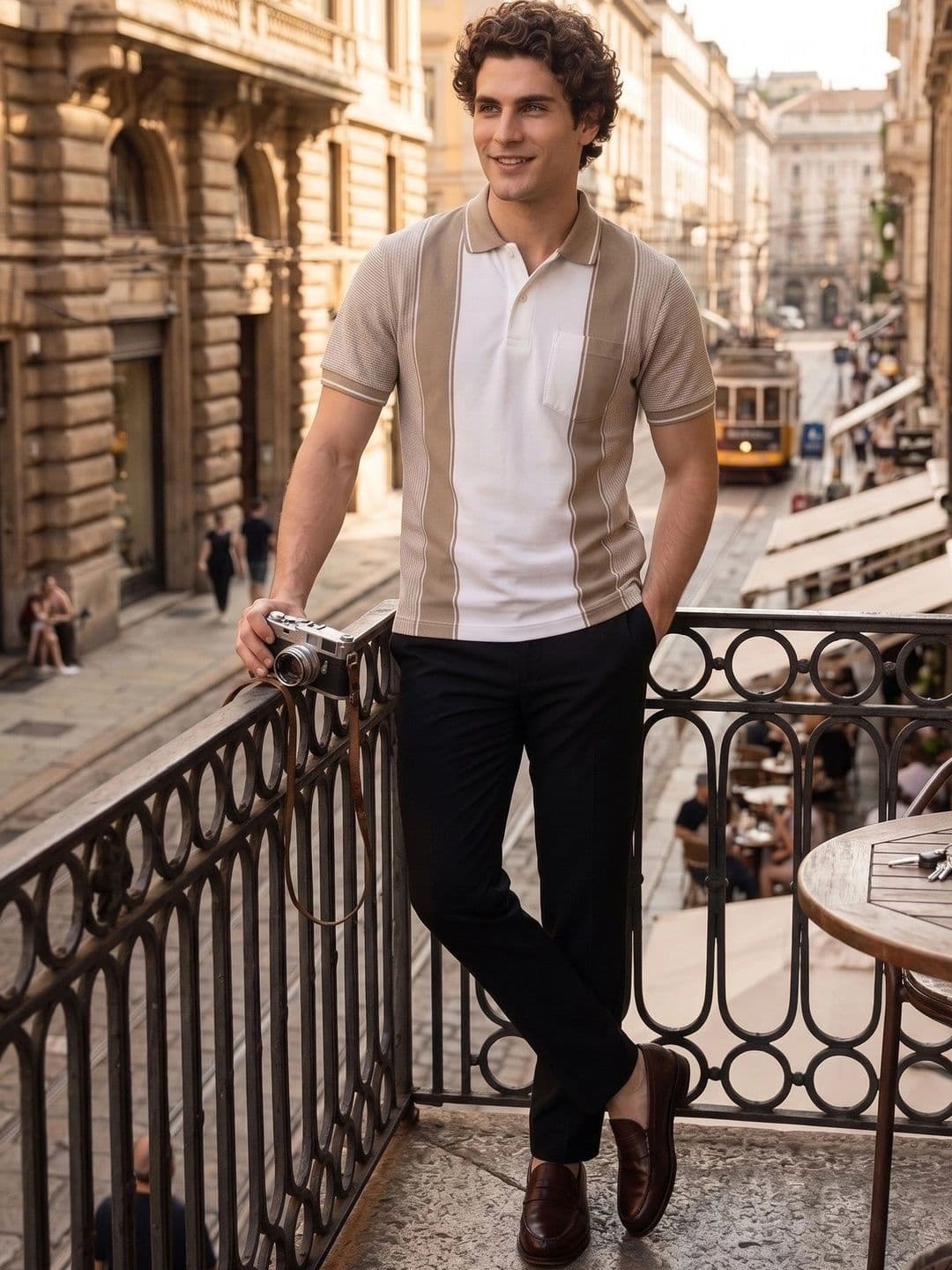 Roadster Men Striped Polo Collar Monochrome Pockets T-shirt thumbnail 3