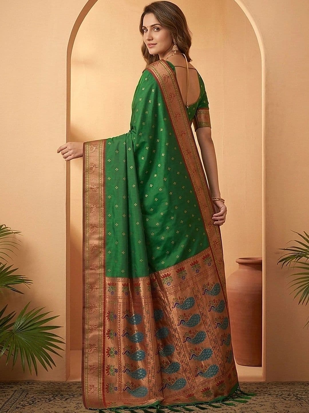 all about you Woven Design Zari Silk Blend Banarasi Saree thumbnail 4