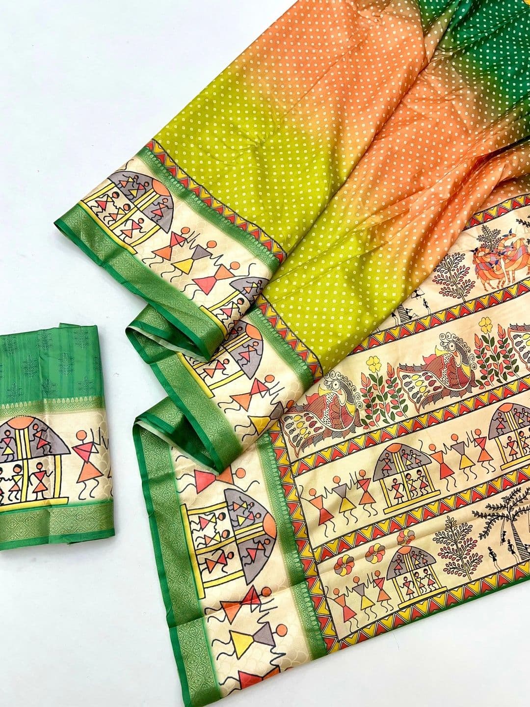 NARIVESH TRENDS Warli Silk Blend Saree thumbnail 3