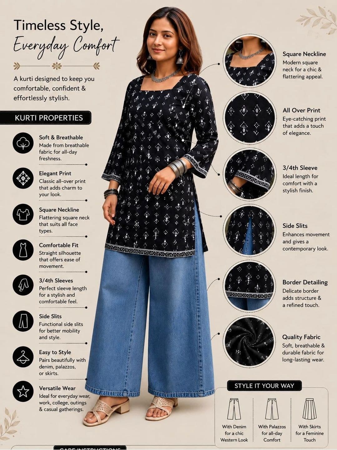 Sangria Ethnic Motifs Printed Square Neck Pure Cotton Kurti thumbnail 2