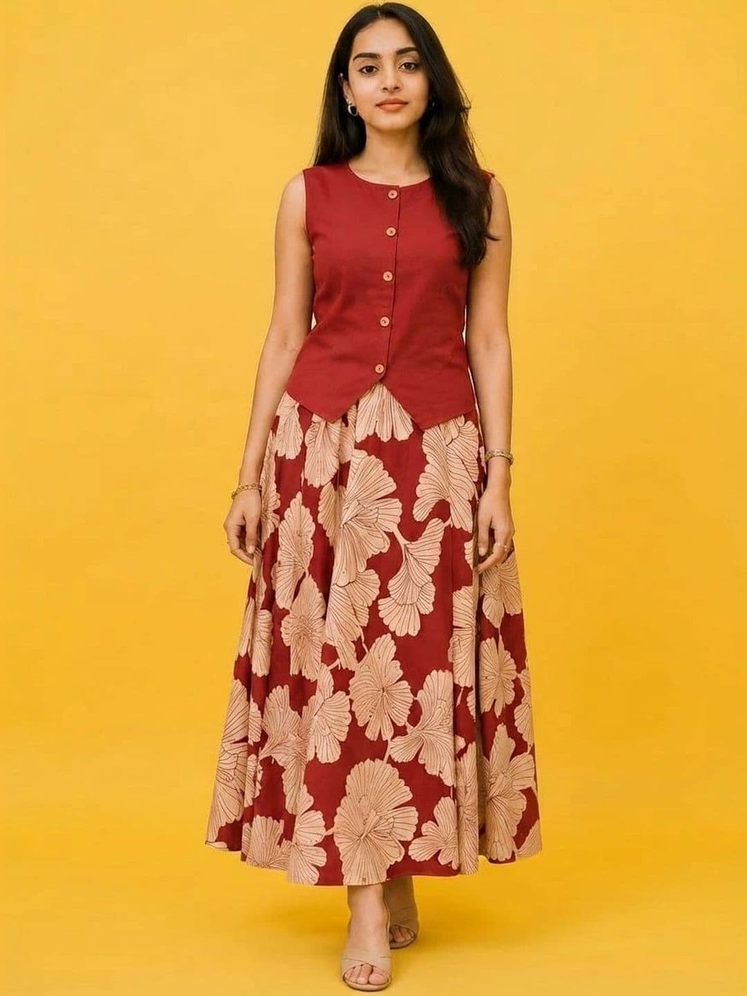 SHRI MAYA BOUTIQUE Women Floral Regular Pure Cotton Kurta with Skirt - view 1