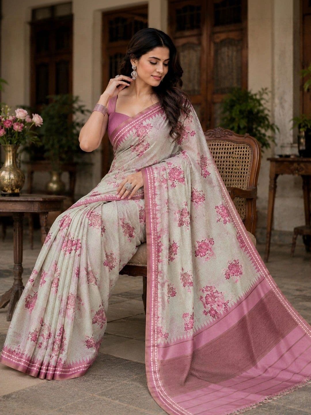 NARIVESH TRENDS Floral Art Silk Saree thumbnail 2