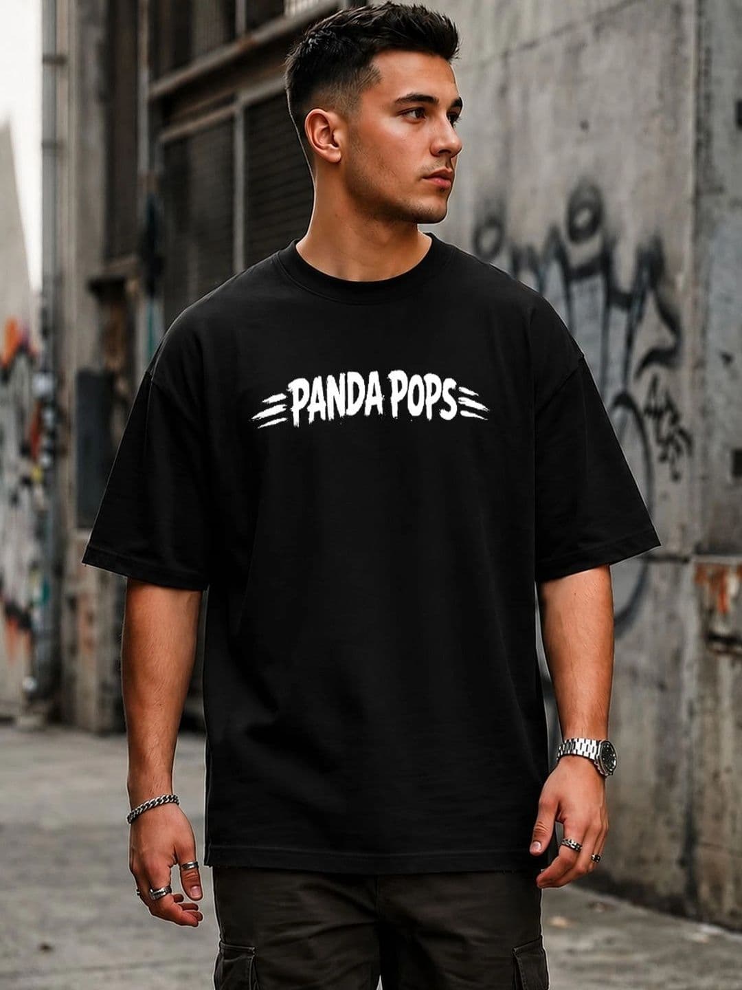 PANDA POPS Men Typography Printed Drop-Shoulder Sleeves T-shirt thumbnail 3