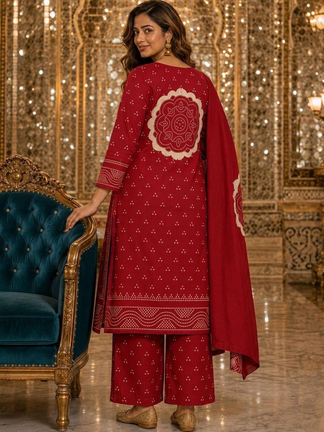 Berrylicious Women Ethnic Motifs Printed Regular Pure Cotton Kurta with Palazzos & With Dupatta thumbnail 3