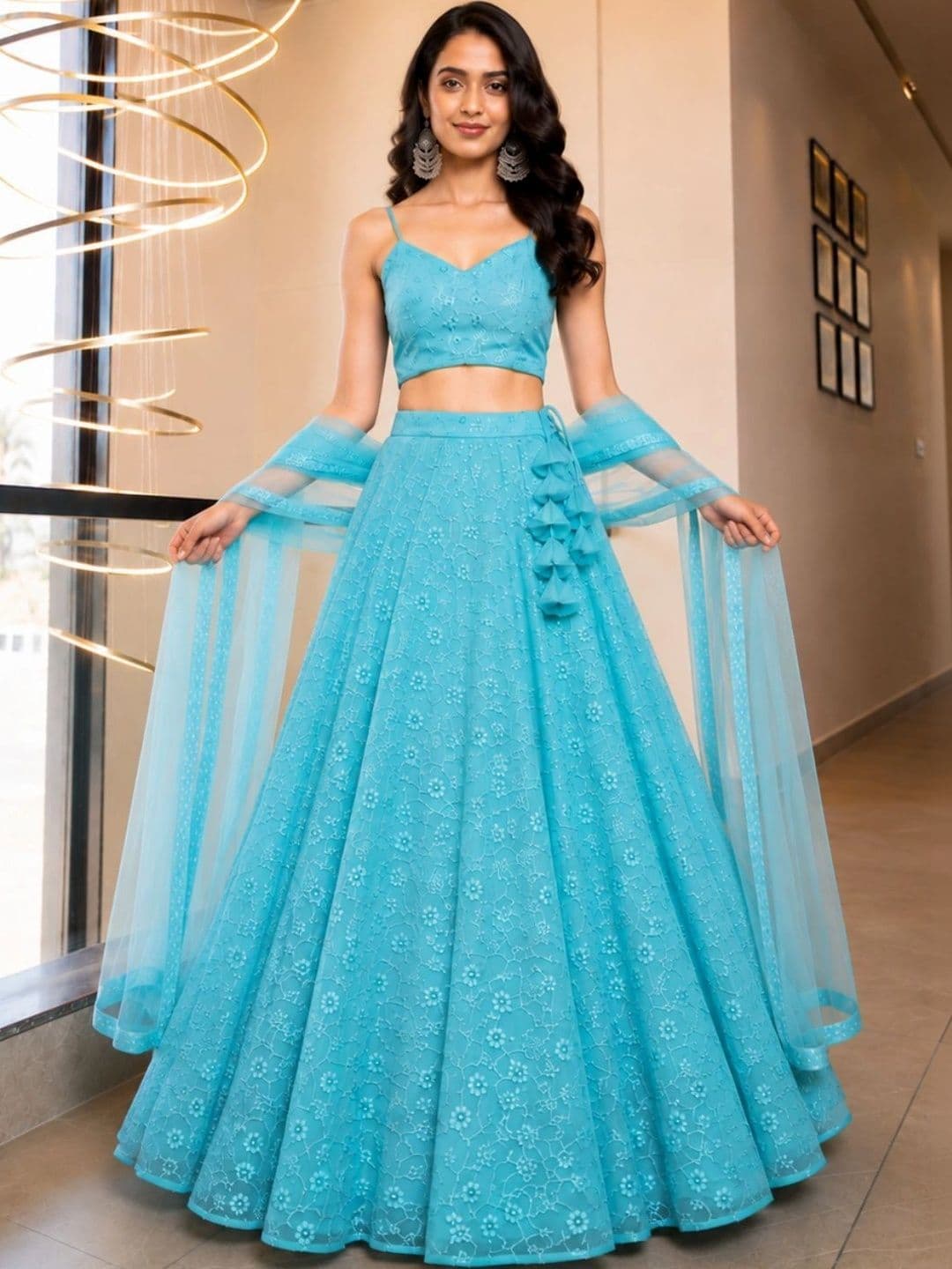 HOUSE OF JAMOTI Embroidered Thread Work Ready to Wear Lehenga & Blouse With Dupatta thumbnail 5