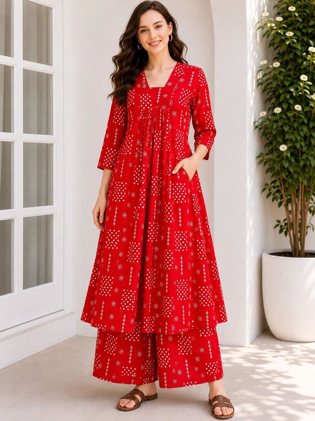 EVANORA Women Printed Regular Kurta with Palazzos thumbnail 3