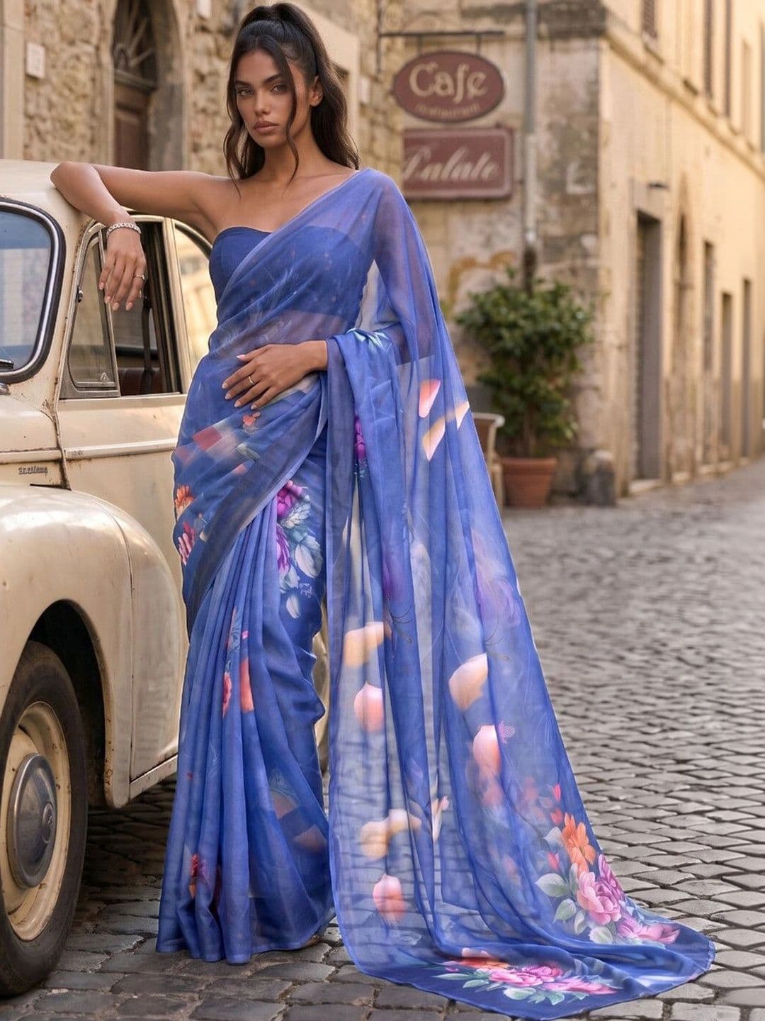 SAARA Floral Pure Georgette Saree - view 1