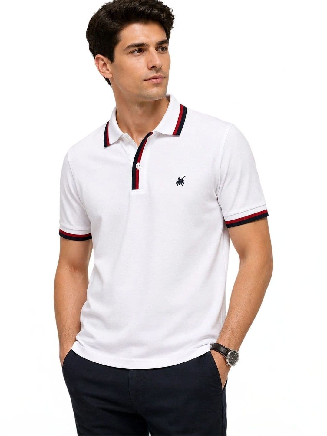 Here & Now X Raves Men Brand Logo Striped Polo Collar T-shirt - view 1