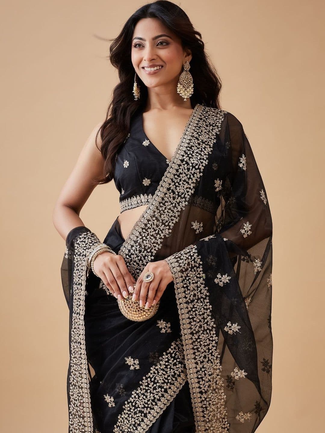 kasee Embellished Embroidered Supernet Heavy Work Saree thumbnail 6