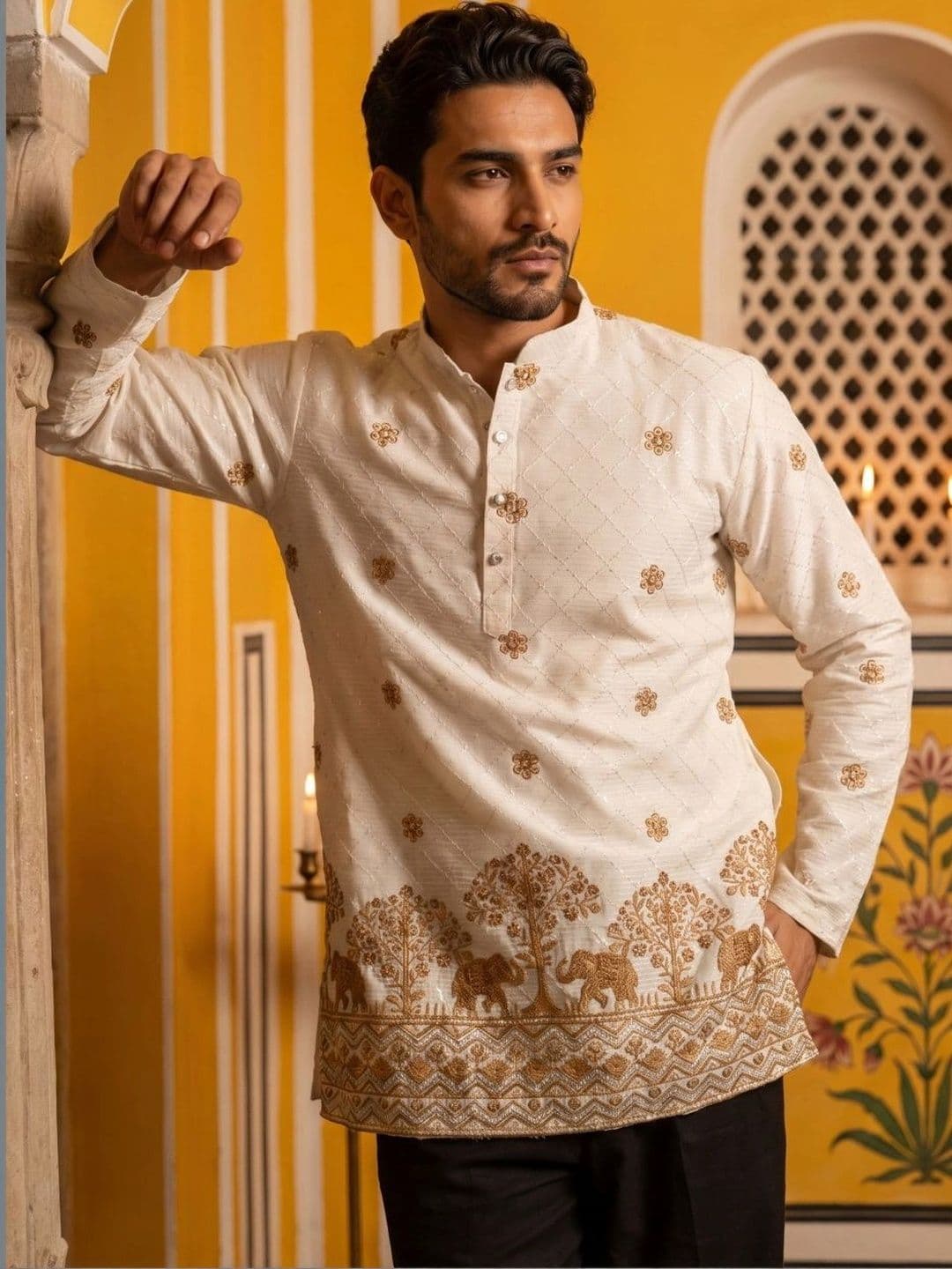 Jompers Men Embroidered Thread Work Kurta - view 1