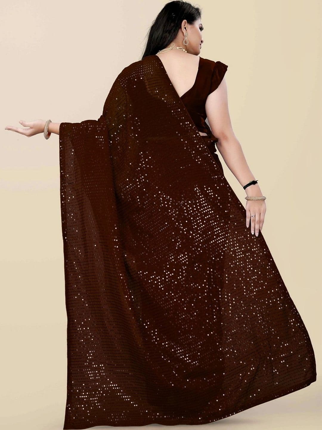 FashionsEye Embellished Sequinned Poly Georgette Designer Saree thumbnail 6