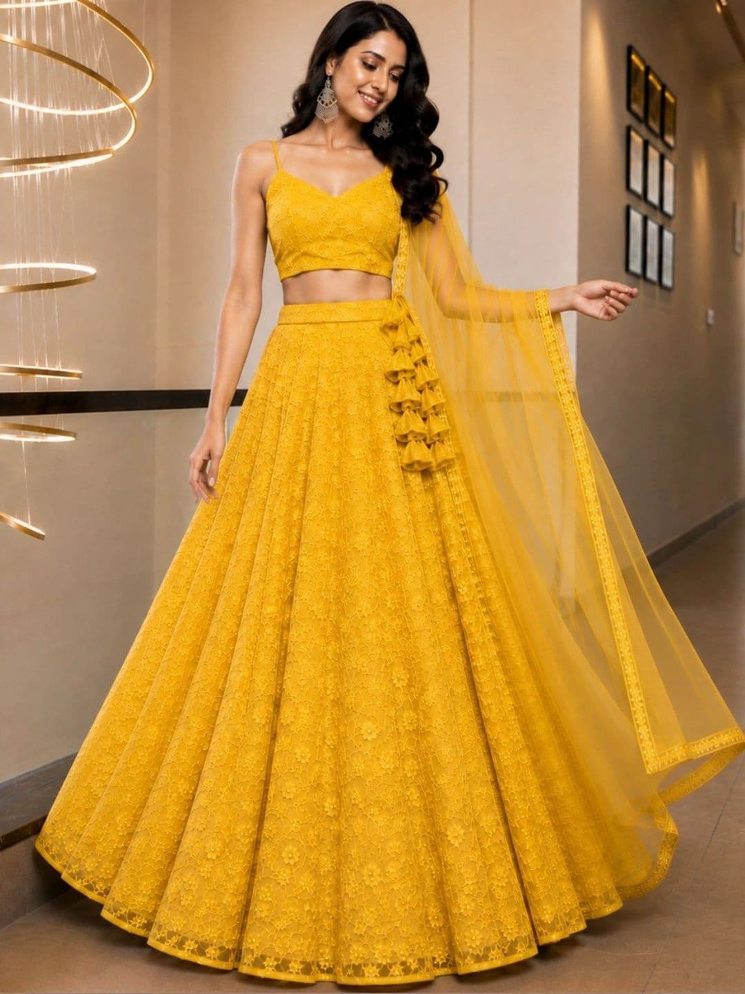 HOUSE OF JAMOTI Embroidered Thread Work Ready to Wear Lehenga & Blouse With Dupatta thumbnail 5