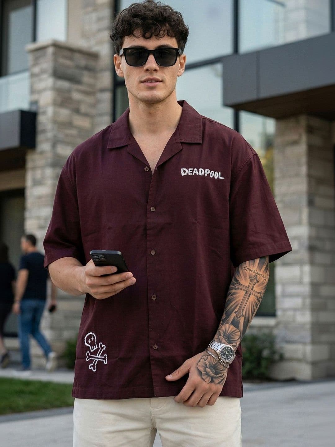 VEIRDO Oversized Camp Superhero Cotton Short Sleeves Fit Shirt thumbnail 3