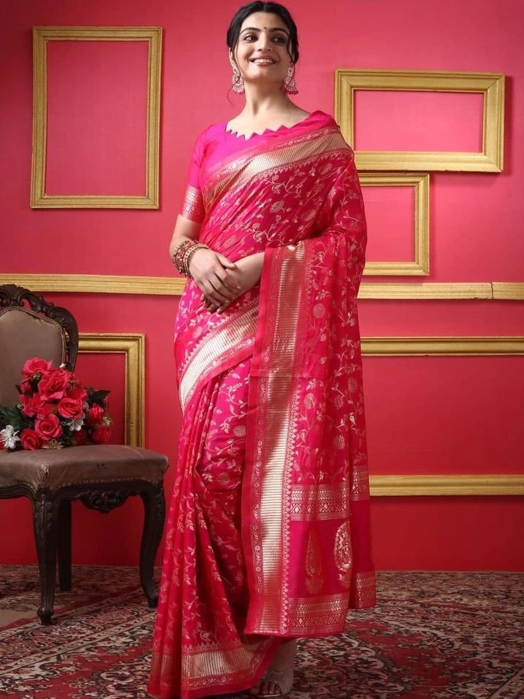 VYOM CREATION Woven Design Zari Art Silk Banarasi Saree thumbnail 5