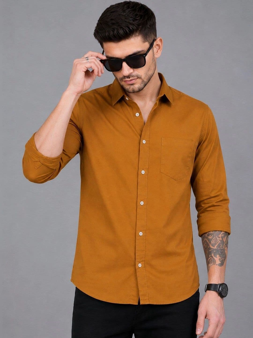 Roadster Men Mustard Solid Regular Fit Spread Collor Casual Shirt - view 1