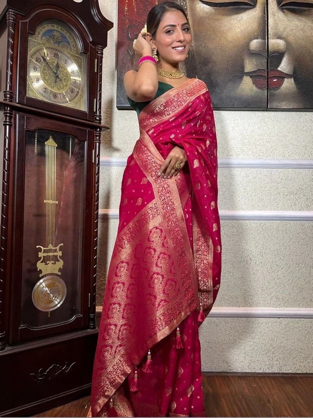 revika Woven Design Zari Art Silk Designer Kanjeevaram Saree thumbnail 6