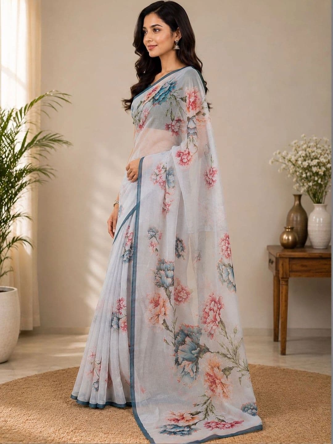 DEVI FASHIONS LLP Floral Poly Crepe Saree thumbnail 4