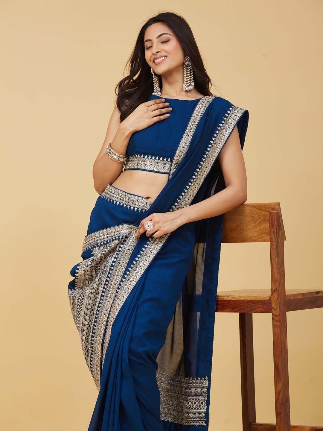 kasee Embellished Embroidered Silk Blend Heavy Work Saree thumbnail 2