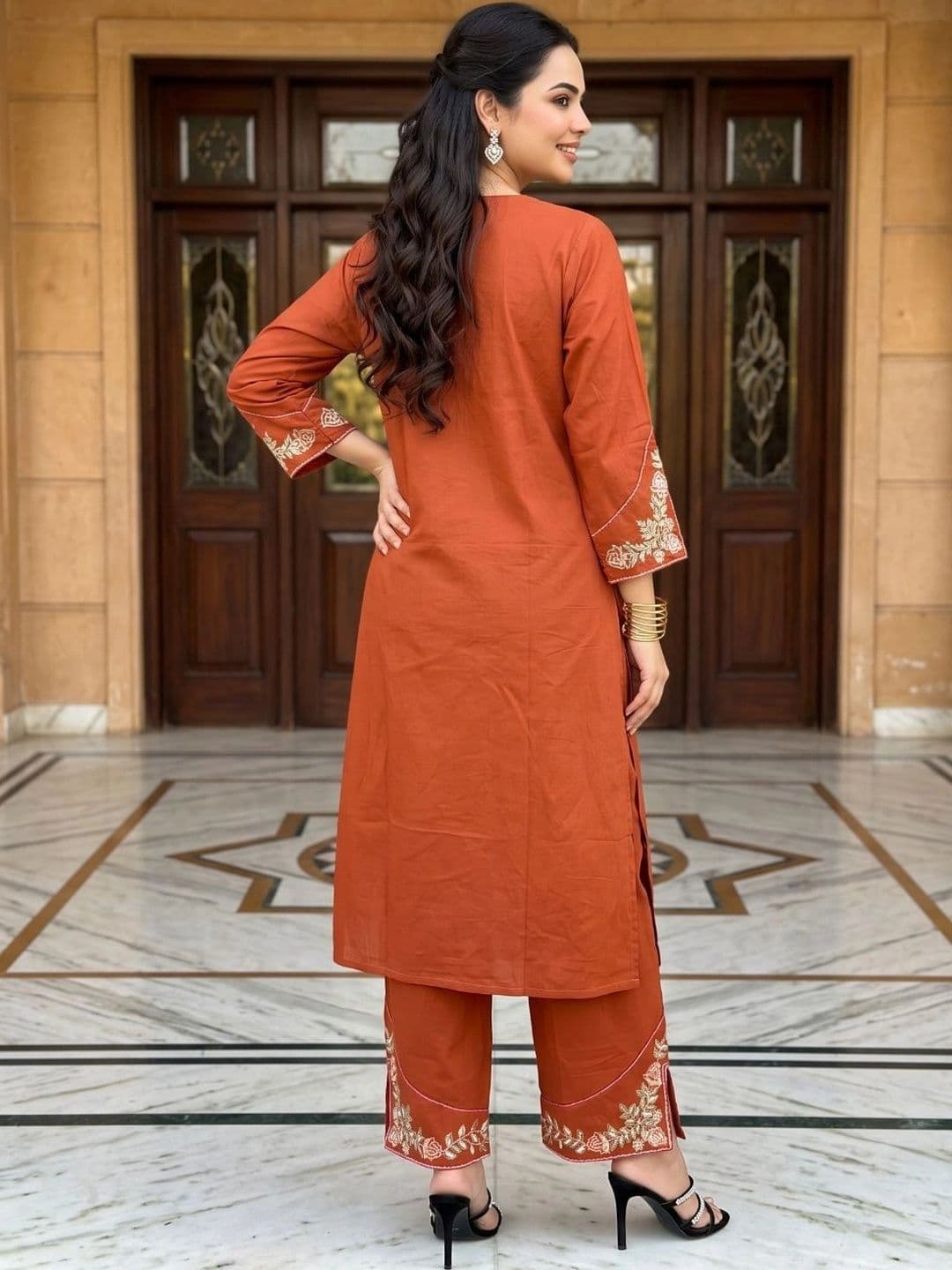 Varun Handicraft Women Regular Thread Work Pure Cotton Kurta with Palazzos & With Dupatta thumbnail 4