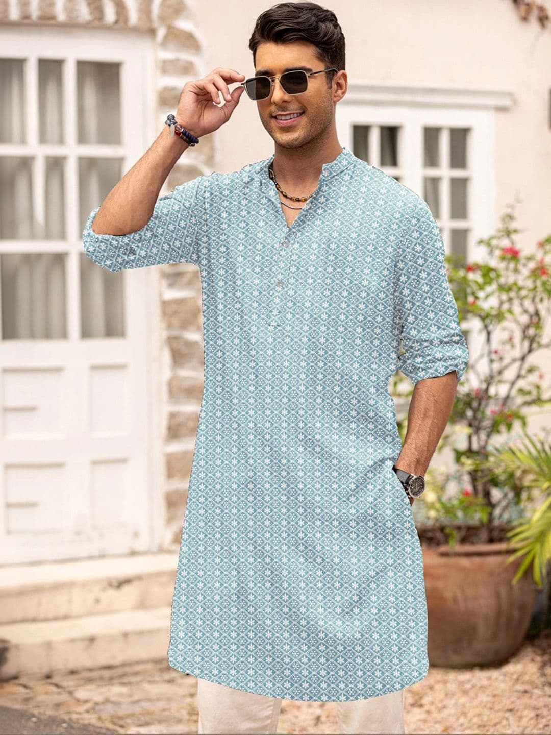 Anouk Men Geometric Embroidery Kurta - view 1