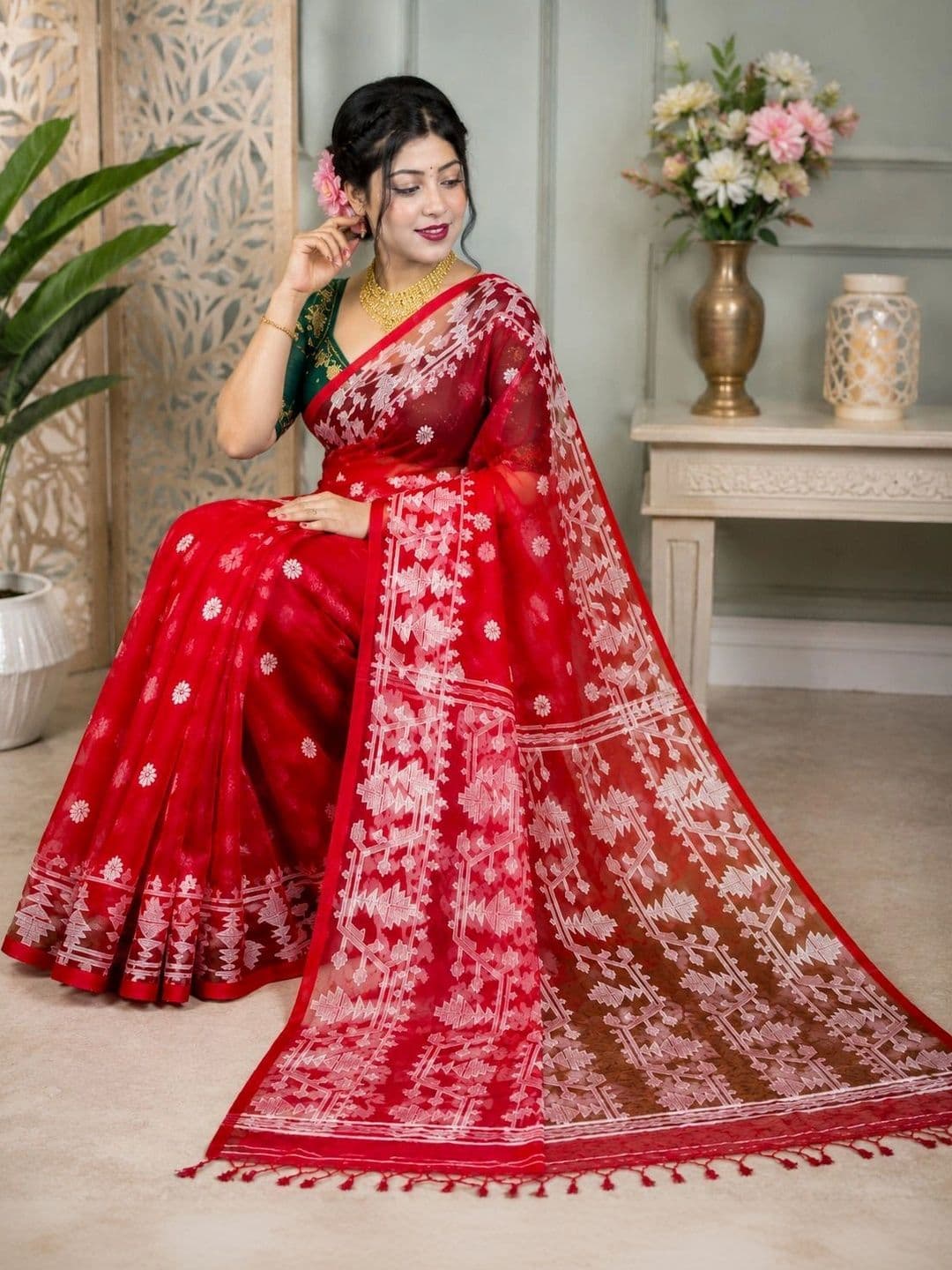 TANTSHREE Woven Design Pure Cotton Saree thumbnail 5