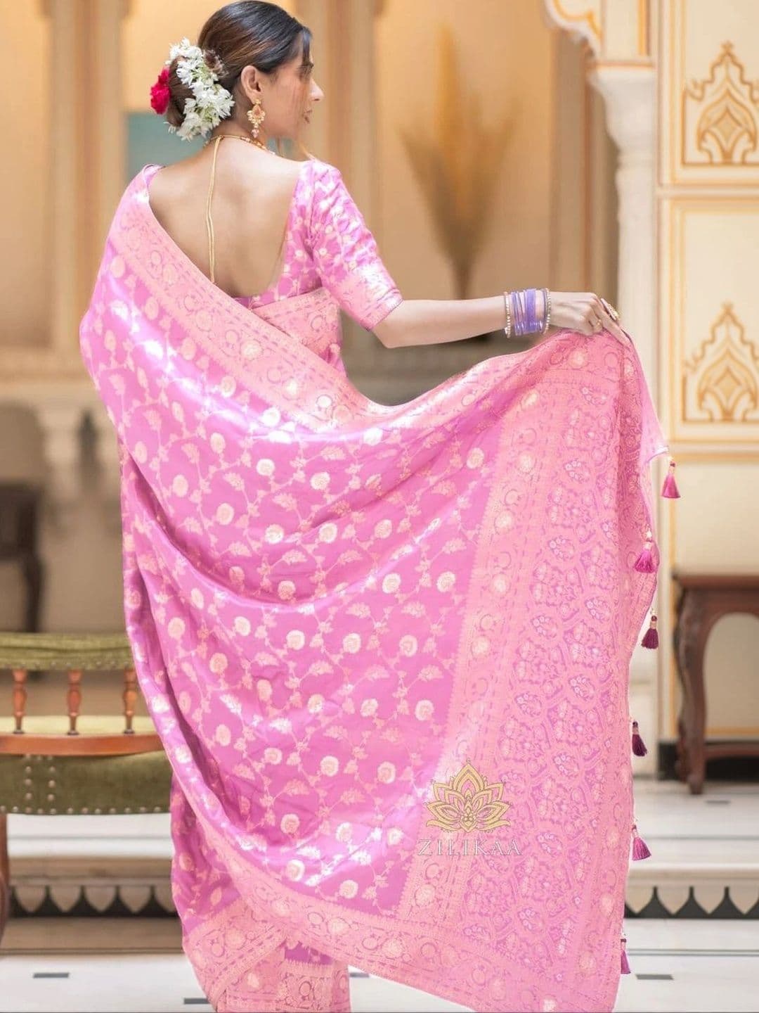 revika Woven Design Zari Art Silk Designer Kanjeevaram Saree thumbnail 5