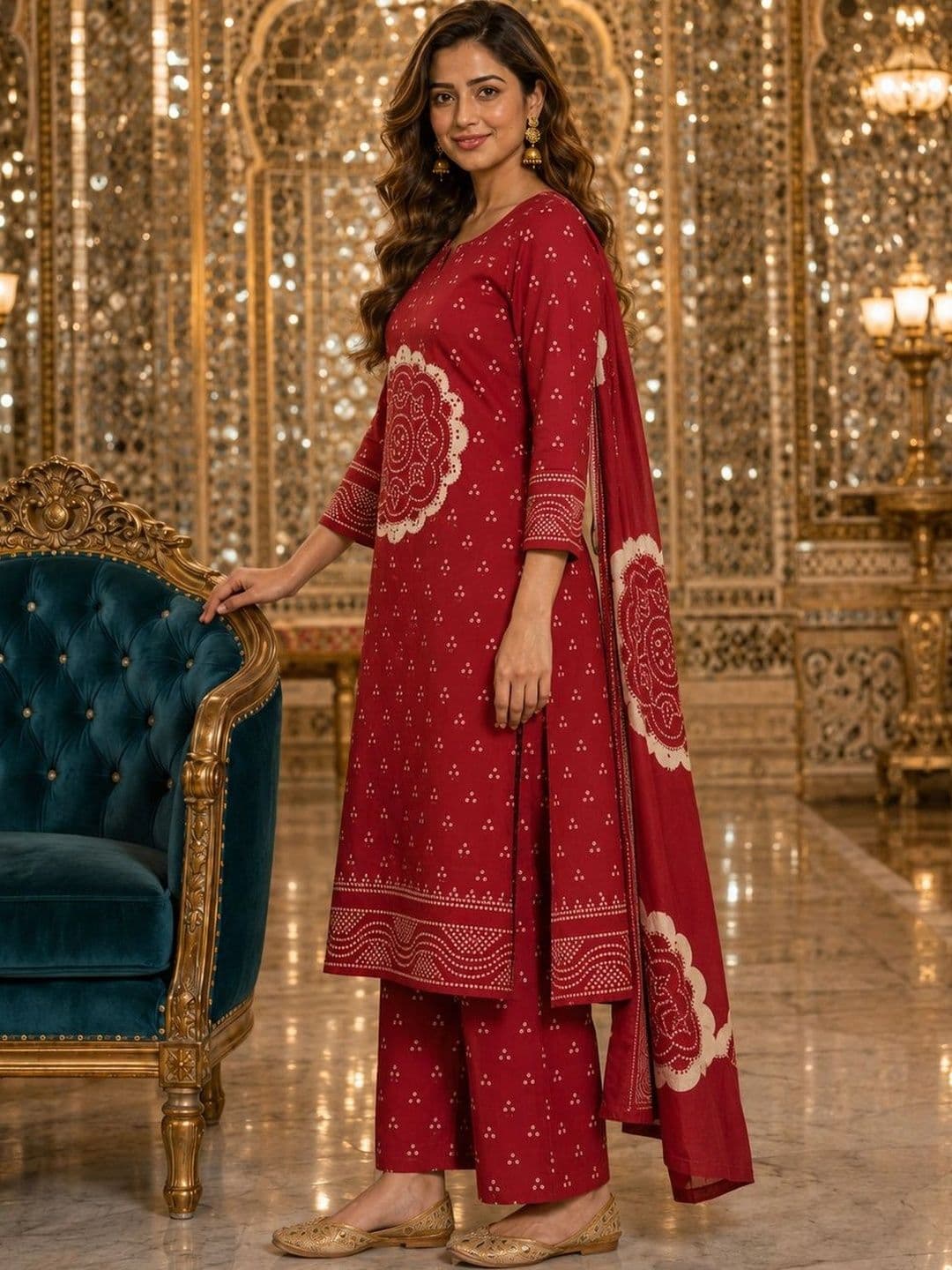 Berrylicious Women Ethnic Motifs Printed Regular Pure Cotton Kurta with Palazzos & With Dupatta thumbnail 2