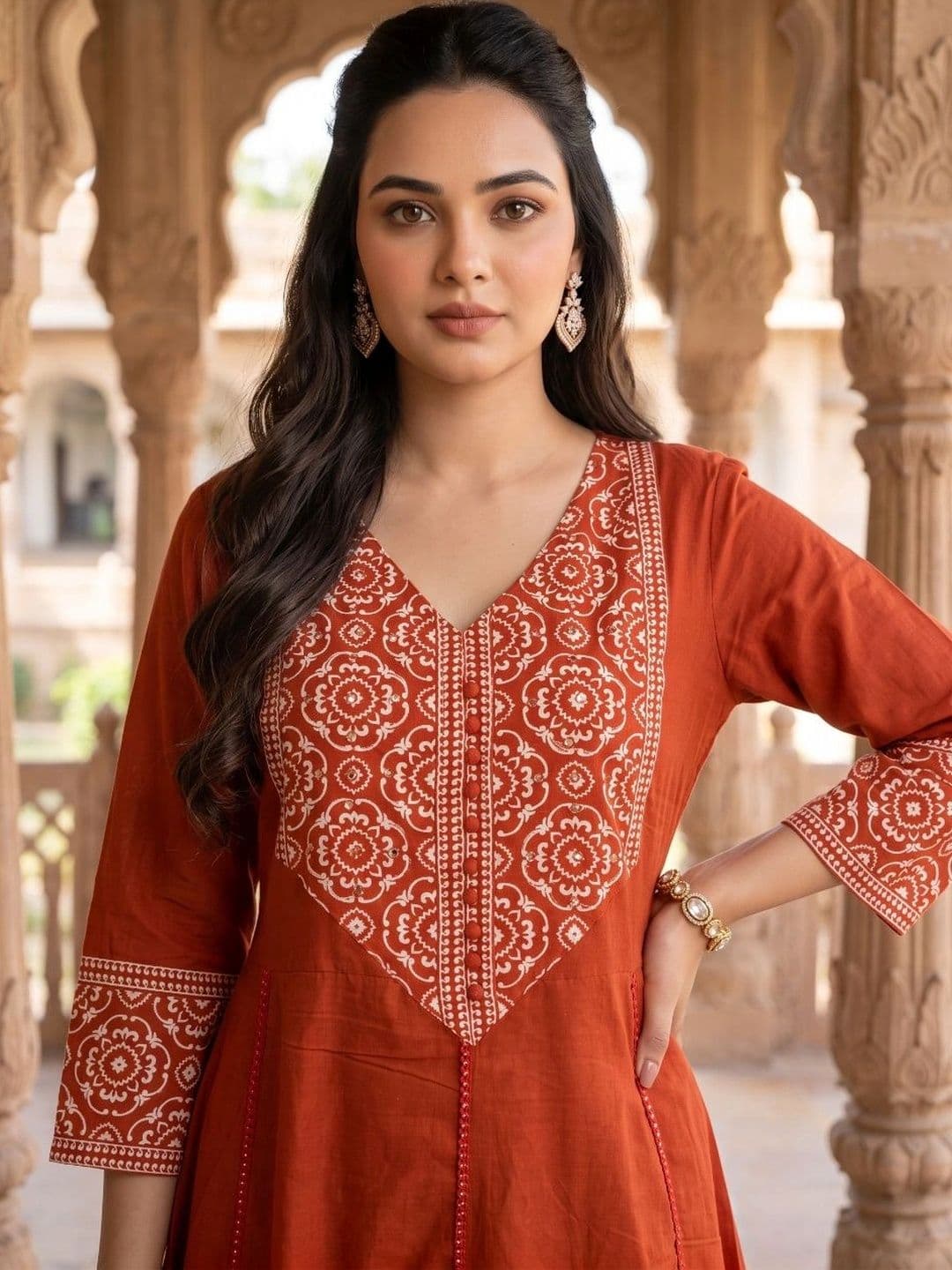 Sangria Women Ethnic Motifs Embroidered Regular Thread Work Pure Cotton Kurta with Trousers & With Dupatta thumbnail 3