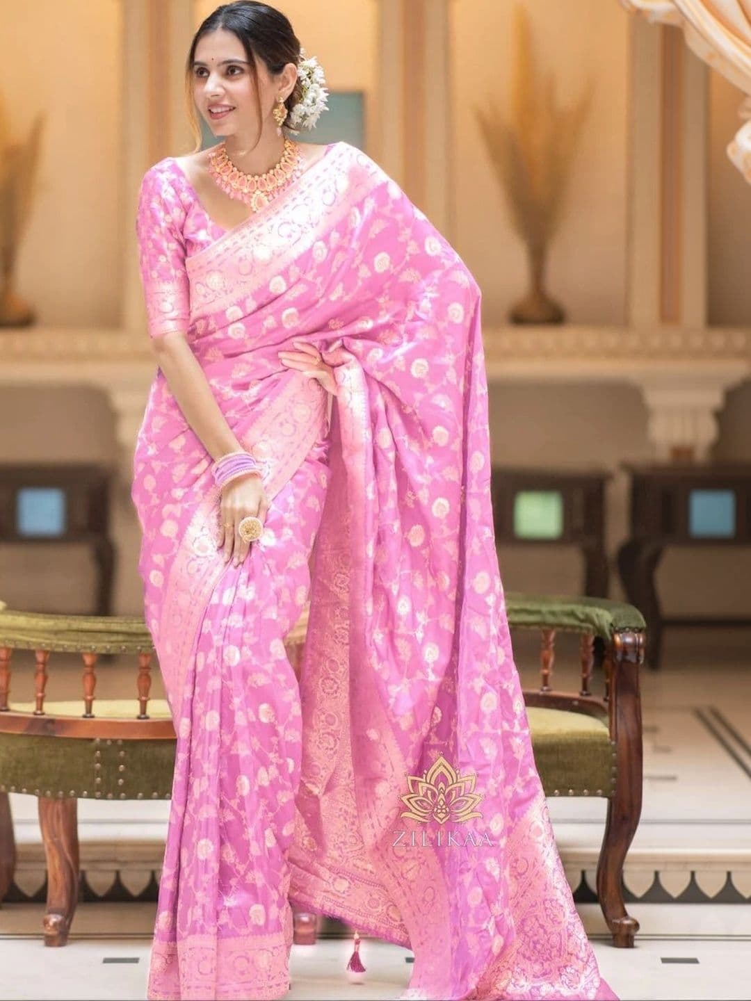 revika Woven Design Zari Art Silk Designer Kanjeevaram Saree thumbnail 3