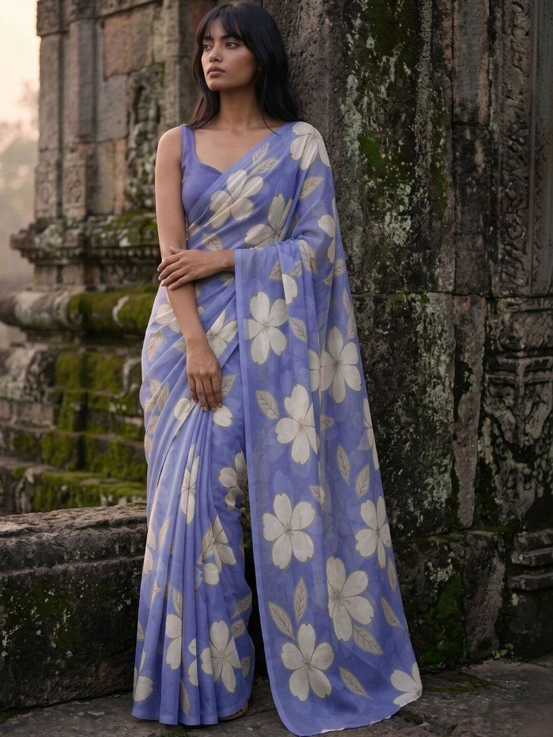 SAARA Floral Pure Chiffon Saree - view 1