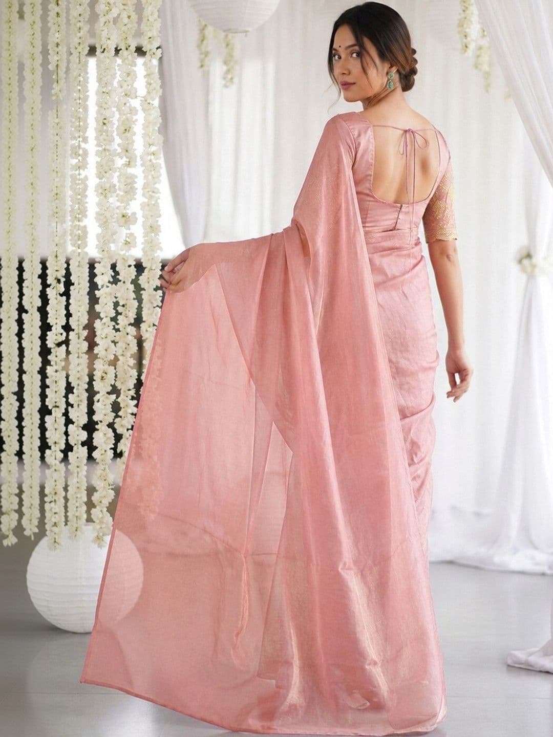 Satrani Embroidered Tissue Saree thumbnail 4